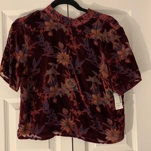 Burgundy Velvet Floral Cropped shirt